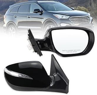 Right Passenger Side Mirror Compatible with 2013 2014 2015 2016 2017 2018 Hyundai Santa Fe Sport With Manual Folding Power Glass Heated Turn Signal Black Replace# HY1321201(6 Pins)