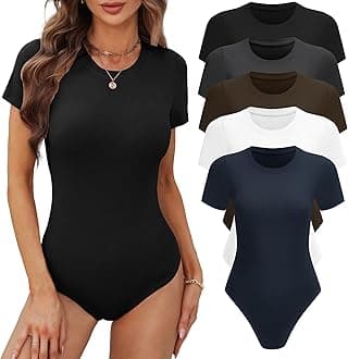 BALENNZ Women's 4/5 Pack Short Sleeve Round Neck Bodysuit Tops Crew Neck Basic Casual Tshirt Bodysuits