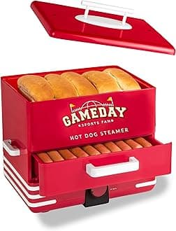 Nostalgia, Game Day Hot Dog Steamer and Bun Warmer, Fits 20 Dogs and 8 Buns, Steams Pot Stickers, Veggies, Potatoes, and Other Appetizers or Toppings