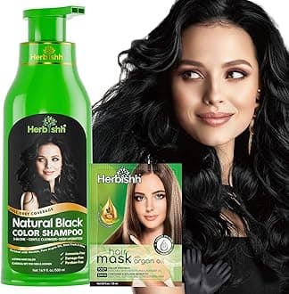 Herbishh Hair Colour Shampoo for Grey Hair, Black, 500 ml, Ammonia-Free 3-in-1 Hair Dye Shampoo, Colours Hair in Minutes, Long-Lasting Colour