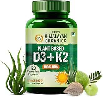 HIMALAYAN ORGANICS Plant Based 600iU Supplement | Vitamin D3(Lichen) + K2(Menaquinone Mk7) | Faster Absorption | Boost Immunity | Healthy Bones -120 Veg Capsules