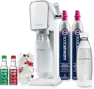 ART Sparkling Water Maker | VALUE BUNDLE | CQC CO2 system | Includes 2x CO2 Cylinders, 2x 32 Fl Oz Dishwasher Safe Bottles, 2x Bubly Flavor Drops | Combine with Pepsi Flavors | White