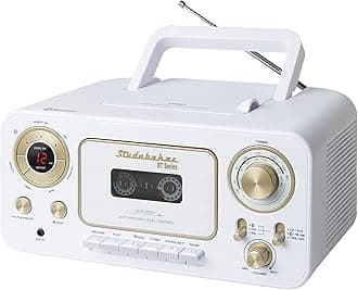 StudebakerBluetooth Portable Stereo CD, AM/FM Stereo Radio and Cassette Player/Recorder (White & Gold)