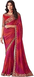 AKHILAMWomen's And Girls Embroidery Lace & Sequence Embroidery Chiffon Saree With Unstitched Blouse Piece