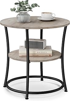 VASAGLE Daintree Side Table, Round End Table With 2 Shelves, Living Room, Bedroom, Easy Assembly, Metal, Industrial Design, Vintage, Shabby Chic, Greige Ulet56Bg, Beige