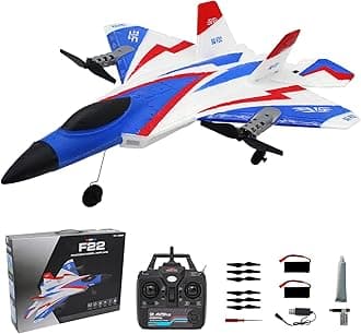 - RC Plane 4 Channel Remote Control Airplane, F-22 RC Airplane for Beginners Adult with Stunt Flying Xpilot Stabilization System & Aerobatic, Two Batteries, Gift Toy for Kids