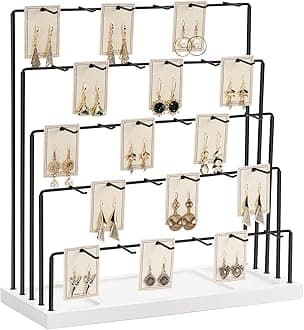 Earring Display Stands for Selling, Earring Rack Display Holder Stand, Jewelry Display for Selling Earring Cards, Bracelets, Hair Accessories, Rings, Necklaces (White Wood, Common Size)