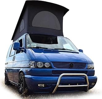 Roof Top Tent Camping 3 Window Roof Tent Pop Top Camper Black Canvas Compatible with VW T4 Eurovan Weekender Short Wheel Based SWB Camper - Grey Mosquito Net, 2 Person Rooftop Tents