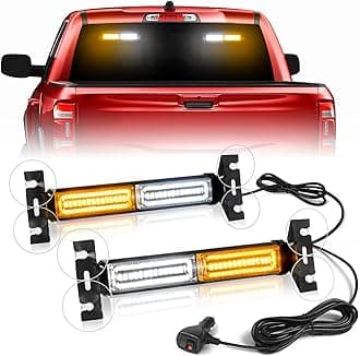 HLauto 1002L Emergency Strobe Traffic Advisor Light Bar: 40 LED Dash Safety Warning Flashing Light, Front/Rear Windshield Visor for Construction Vehicle, Tow/Plow Truck (2x10.7inch, Amber White)