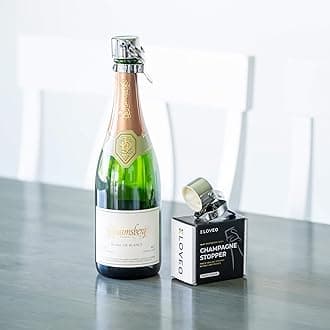 Champagne Stoppers by Kloveo - Patented Seal (No Pressure Pump Needed) Made in Italy - Professional Grade WAF Champagne Bottle Stopper - Prosecco, Cava, and Sparkling Wine Stopper - Chrome, 2-Pack