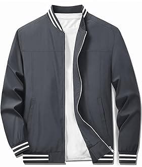 TACVASENMen's Lightweight Jacket Casual Spring Fall Windbreaker Bomber Zip Up Coat With Pocket