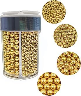 4 in 1 Super Gold Pearl Sugar Sprinkles 6 oz, 4 sizes Candy Pearls Ideal for Baking, Cake and Cupcake Toppers, Cookie Decoration, Ice Cream Topping, Wedding Shower Party Valentines Halloween Christmas