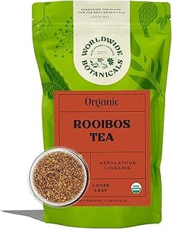 Worldwide Botanicals Organic Red Rooibos Tea – 8oz - 100% South African Aspalathus linearis – Loose Leaf, Cut and Sifted - Resealable Bag for Freshness