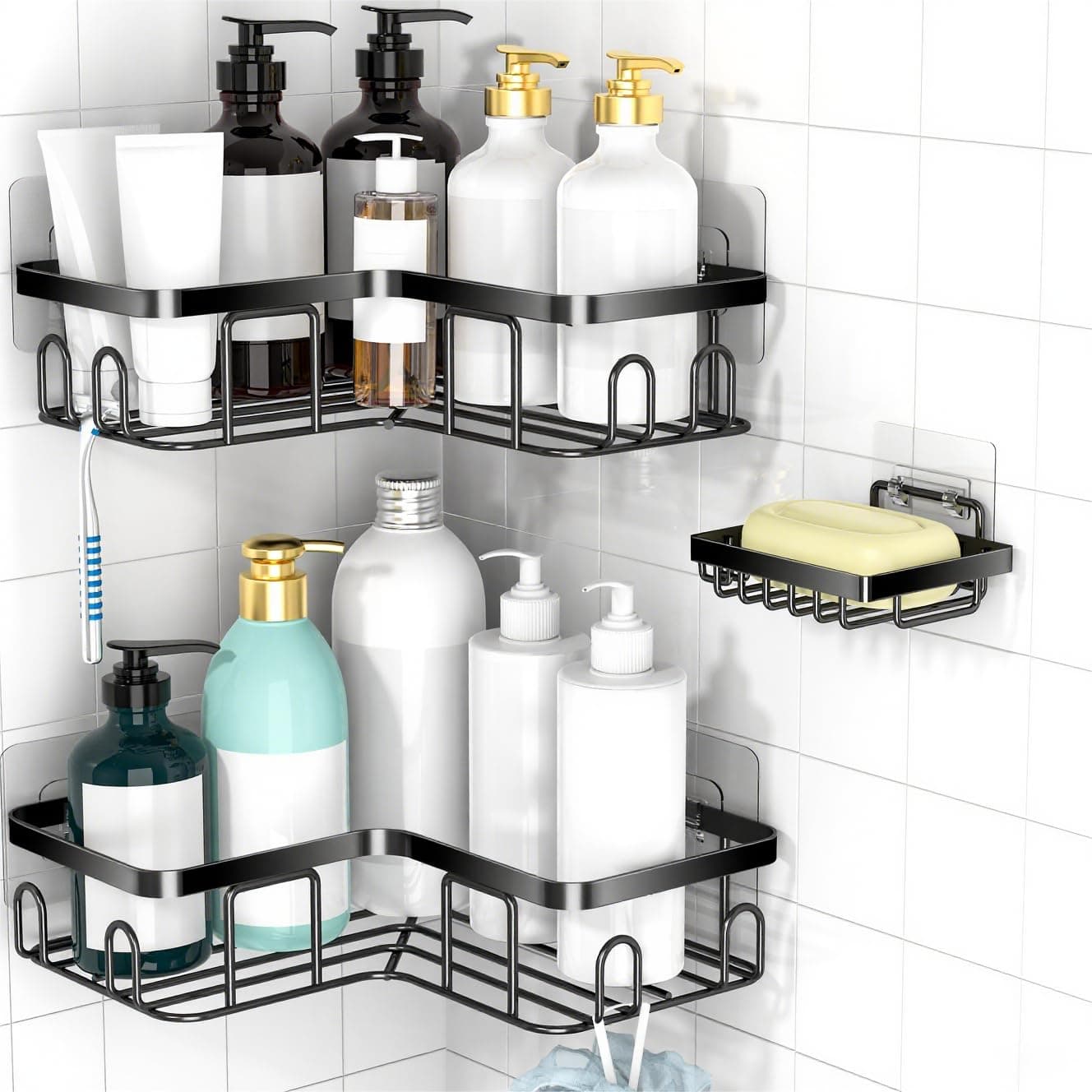 3 Pack Corner Shower Caddy with Soap Dish