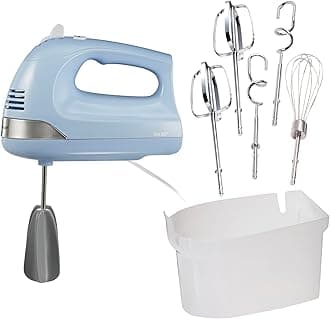 6-Speed Electric Hand Mixer with Whisk, Dough Hooks and Easy Clean Beaters 275 Watts, Snap-on Storage Case, Blue