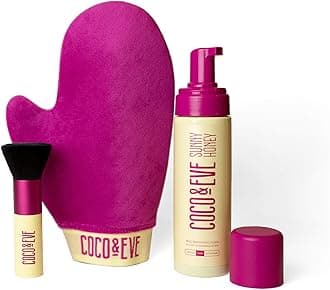 Coco & Eve Self Tanner Foam Bundle - (Ultra Dark) Streak-Free Sunless Tanning Mousse, Included Mitt Applicator & Kabuki Brush, Vegan, Cruelty Free | Sunny Honey Bali Bronzing