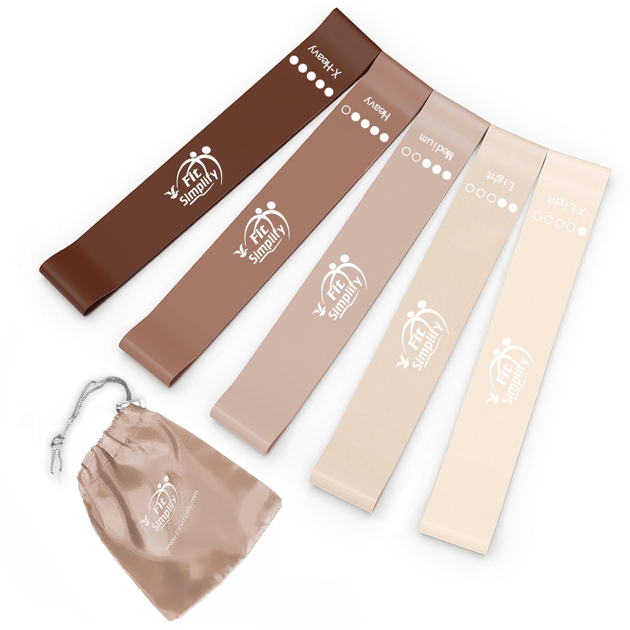 Fit Simplify Resistance Loop Exercise Bands with Instruction Guide and Carry Bag, Set of 5