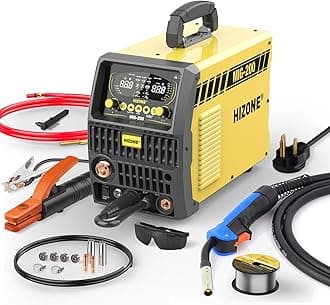 HIZONE 200A MIG Welder Machine, 8-in-1 Multi-Process Welder Aluminum/Copper Welding/Gas MIG/Gasless Flux Core MIG/Stick/Lift TIG/Spot Welding/Spool Gun Compatible, Large LED Display, 120V/240V