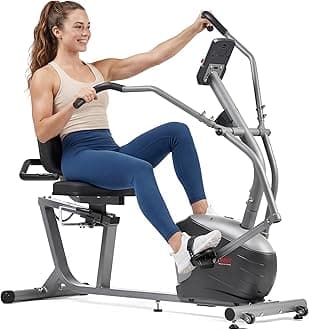 Sunny Health & Fitness Recumbent Exercise Bike for Home Use, Full-Body Stationary Bike Trainer, Indoor Cycling Machine Plus Adjustable Seat & Bulit-in Pulse Sensors, Free SunnyFit App Connection