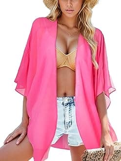 Moss Rose Women's Beach Kimono Coverup Sheer Chiffon Cover Ups, Casual Loose Open Front Cardigan Tops