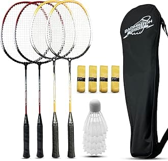 Magicorange Badminton Rackets Set of 4 for Outdoor Backyard Games, Including 4 Racquets,4 Shuttlecocks, 4 Replacement Grip Tapes & 1 Carry Bag