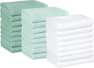 AmazonBasics Cotton Washcloth/Face Towel - 448 GSM - Pack of 24, Multi-Color (Sea Foam Green, Ice Blue, White)