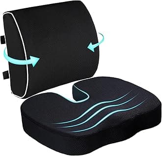 Coccyx Seat Cushion and Lumbar Support Pillow for Office Chair Wheelchair, Orthopedic Car Seat Cushion Memory Foam Back Support Cushion for Lower Back Pain,Tailbone & Sciatica Pain Relief Black