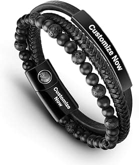 Casisto.J Mens Leather Bracelet – Classic Handmade Braided Black & Brown Cuff Bracelet with Engraved Magnetic Clasp Free Jewelry Gift Boxed