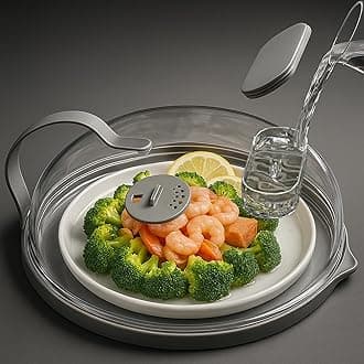 Microwave Splatter Cover with Water Steamer for Food - 10 Inch Steam Microwave Splatter Guard with Handle Plate Covers for Heating Food Splash Oven Lid with Built in Steamer