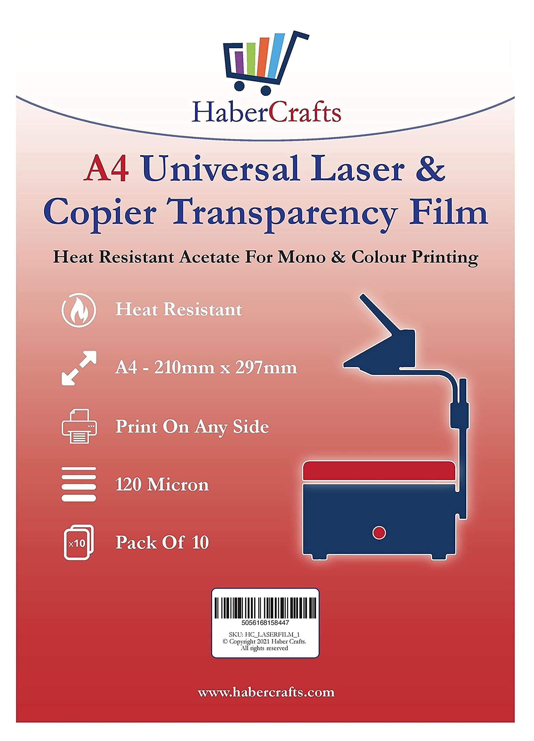 Universal Laser Transparency Film A4 Clear OHP Sheets Laser Printer Acetate Film Overhead Projector Film Tracing Graphic Design Transparency Paper Printable Sheets Fast Dry 120 Micron (10 Sheets)