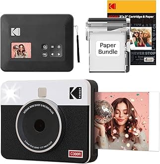 Mini Shot 3 Retro 3x3” Instant Digital Camera & Photo Printer, 38 Sheets, 2-in-1 Portable Print Camera, Bluetooth Smartphone Printer for iOS & Android, 4PASS Dye Sublimation, White