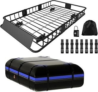 FORWODE 250LBS Universal Roof Rack Basket, 64"x39"x6" Rooftop Cargo Carrier Rack + Waterproof Cargo Bag 15 Cubic Feet(43"x34"x17")
