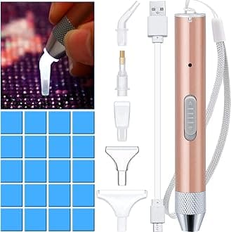 Maitys Electric Diamond Painting Pen Point Drill Pen with Light 5d DIY Diamond Painting Tool with 20 Pieces Glue Clay 5 Pieces Replacement Heads for DIY Craft(Rose Gold)