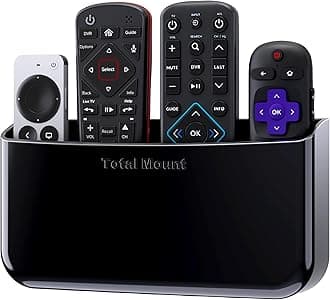 TotalMount Hole-Free Remote Holder – Eliminates Need to Drill Holes in Your Wall (Premium Black Holder for 3 or 4 Remotes)