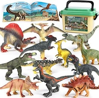 OENUX Dinosaur Toys for Kids 3-5,12pcs Realistic Jurassic Dinosaur Figures Playset w/ Educational Booklet, Toddler Plastic Dinasour Including T-Rex, Triceratops, Dino Learning Toy for Boy Girl Age 4-7