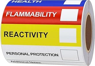 Hybsk HMIS Labels Health Flammability Reactivity OSHA Safety Stickers, 4" x 6", Multiple Colors, 100 Labels Per Roll