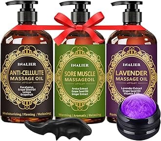 Fathers Day Gift For Husband,Mothers Gifts Wife,Massage Oils Massage Therapy,Spa Gifts,Gifts Her Him Men,3 Pack Cellulite,Sore Muscle & Lavender With Ball