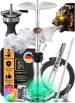 Shisha Set Complete Wolf One with Unique Air Flow through 3 Elegant Wolf Heads Made of Copper – Special Aluminium Shisha Set for People with Taste 85 cm UK
