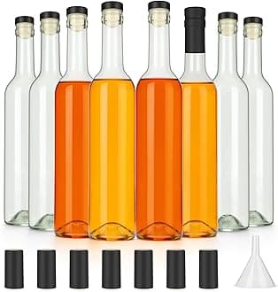 16oz Clear Glass Wine Bottles with Cork Lids and PVC Shrink Capsules, 500ml Capacity, Ideal for Wines, Liquor, Juices, Homemade Lemoncello, Olive Oil, Sauces, Oils, Decorative Items (8 Pack)