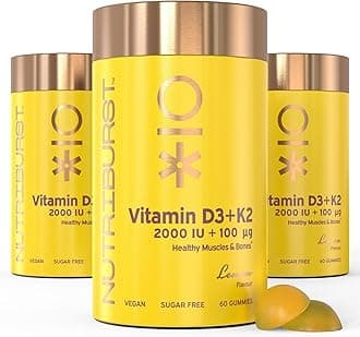 Vitamin D3 (200IU) + K2 (100µg) Multipack - Essential Nutrients to Support Bone Health, Skeletal & Immune Function - Vegan & Sugar Free - 180 Lemon Gummies - 3 Month Supply