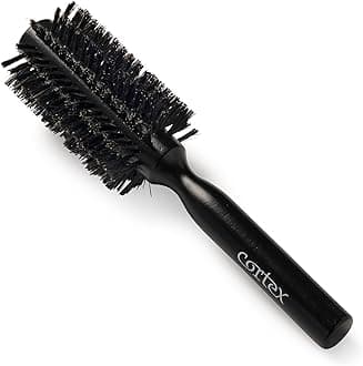 Cortex Professional Boar Bristle Brushes For Women and Men - Round Hair Brush Wooden Handle For All Hair Types (Black 2.4 Inch)