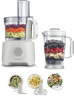 KenwoodFood Processor 800W Multi-Functional With Reversible Stainless Steel Disk, Blender, Whisk Fdp301Wh White