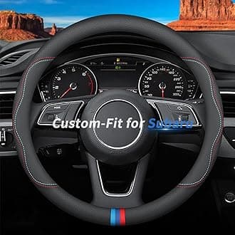 Custom-Fit for Subaru Steering Wheel Cover, Premium Leather Car with Logo, Non-Slip, Breathable, Accessories (C-Style, Subaru)