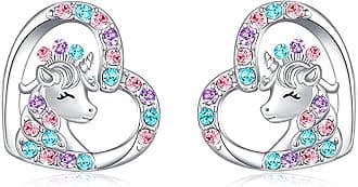 UNGENT THEM Silver Unicorn Stud Earrings for Girls Hypoallergenic Screw Back Crown Jewelry Daughter Granddaughter Niece Valentines Christmas Birthday Gifts