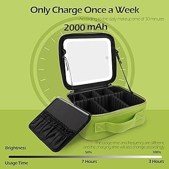 MOMIRA Travel Makeup Bag Cosmetic Bag Makeup Organizer Bag with Lighted Mirror, Adjustable Brightness in 3 Color Scenarios, Waterproof Makeup Train Case, Gift for Women, Z-Grass Green, Small