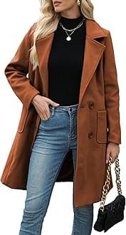 Women Winter Wool Blend Camel Mid-Long Coat Notch Double-Breasted Lapel Jacket Outwear
