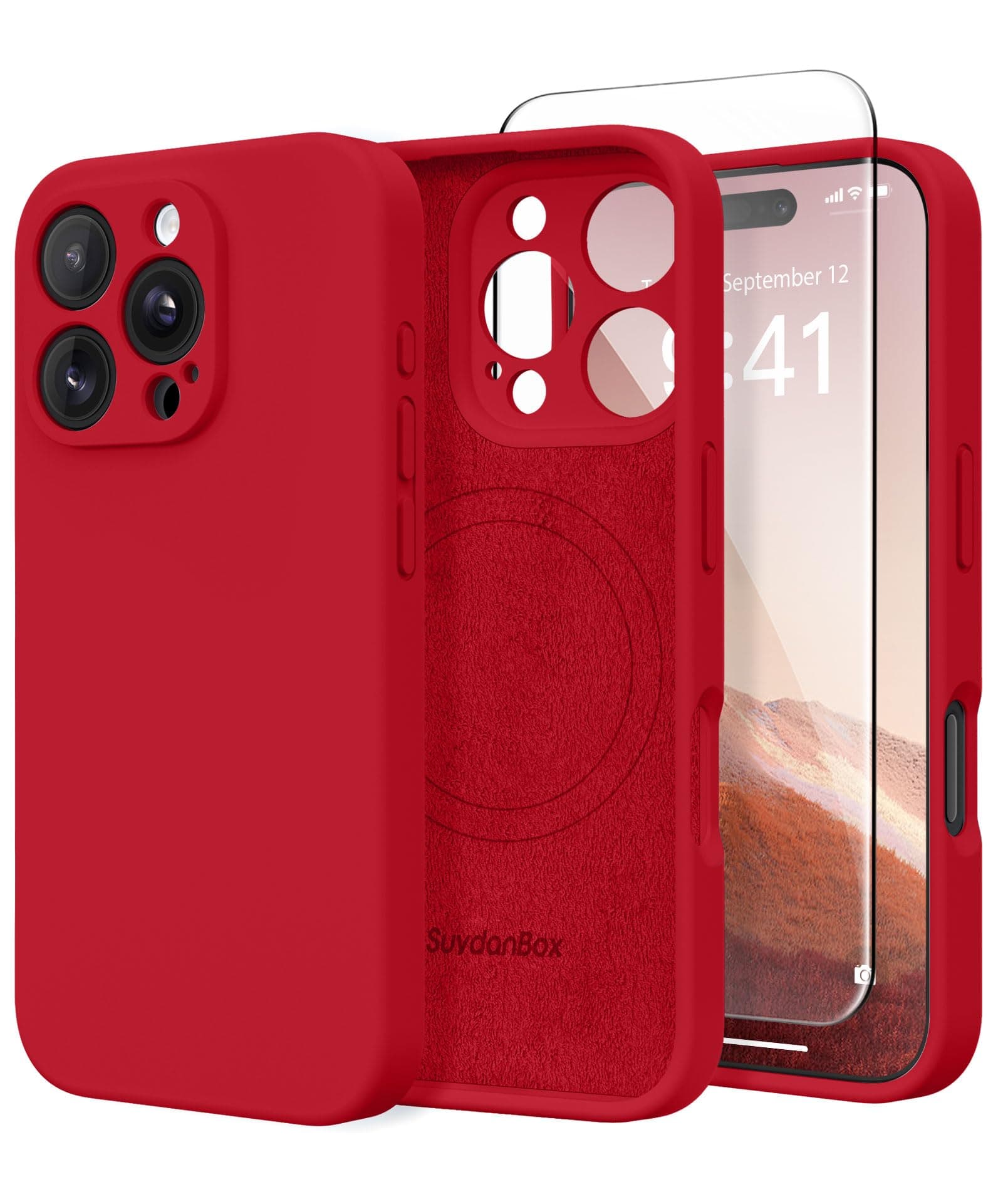 Magnetic for iPhone 16 Pro Max Case, Compatible with MagSafe, [Full Camera Protection][Screen Protector] Silicone Shockproof Protective Phone Case for iPhone 16 Pro Max 6.9", Deep Red