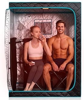 Smartmak Full Size Far Infrared Sauna, Two Person Home SPA with Time & Temperature Remote, Chairs, Light, 1 or 2 Person Privacy Indoor Saunas for Relaxation Detox, Blackgreen
