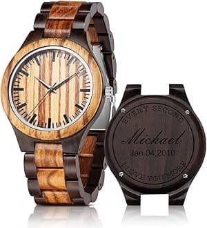 Personalized Engraved Wooden Watches - Custom Anniversary Birthday Wood Watches for Men Husband Boyfriend Dad Him Son