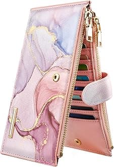 Womens RFID Blocking Leather Multi Card Organizer Bifold Wallet with Zipper Pocket,Watercolor Pink